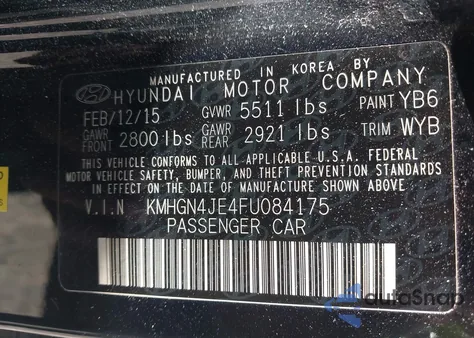 2015 Hyundai Genesis 3.8 from USA, damaged, VIN KMHGN4JE4FU084175